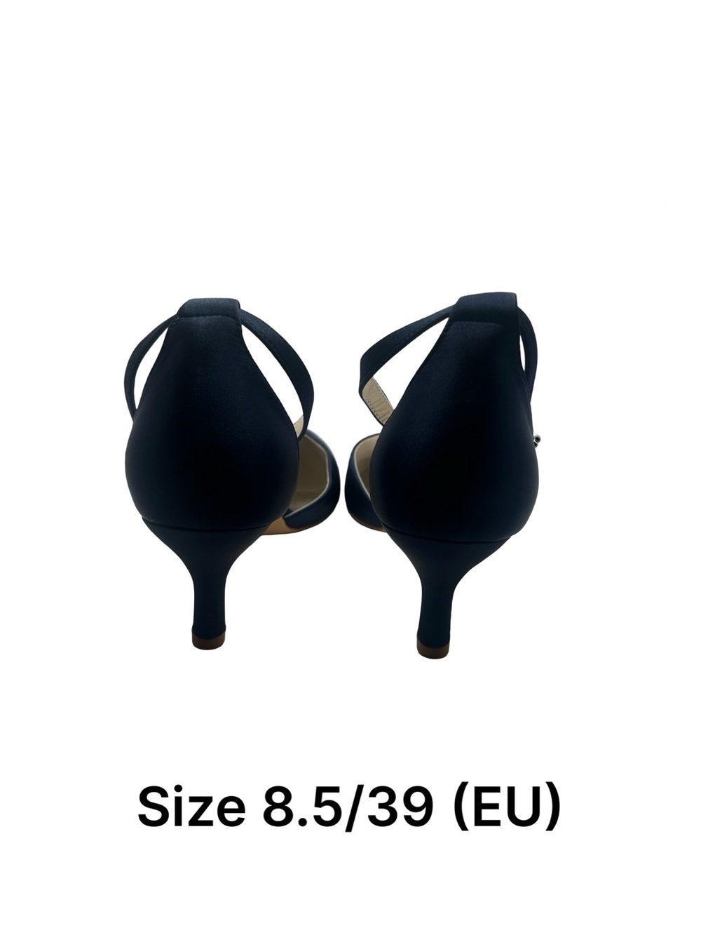 Women's Navy Satin Pointed-Toe Ankle Strap Heels - Picture 5 of 5